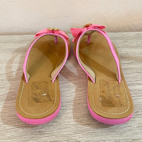 Kate Spade Sandals 6 Ida Pink Ribbon Gold Logo Flip Flops - Picture 6 of 10
